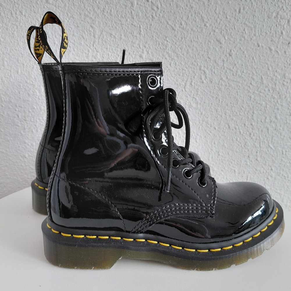 Nwob Dr Doc Martens Black Patent Leather Combat Boots